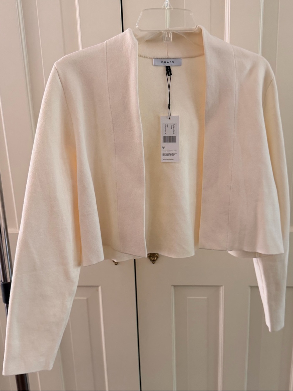 NWT Brass Clothing Cream Double Knit Open-Front Bolero Cardigan Shrug